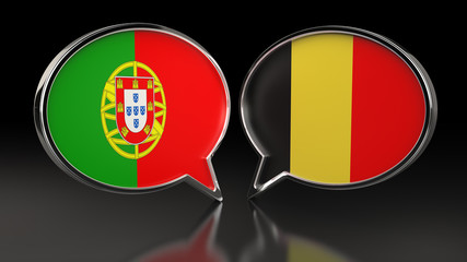 Obraz premium Portugal and Belgium flags with Speech Bubbles. 3D illustration