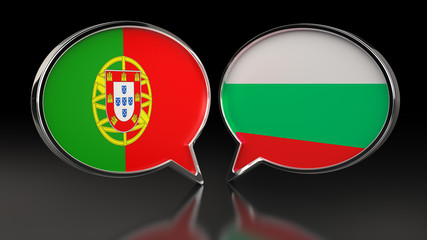 Obraz premium Portugal and Bulgaria flags with Speech Bubbles. 3D illustration