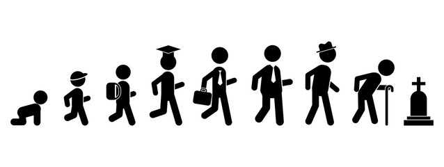 Naklejka premium Płaska ikona w każdym wieku. Ludzie z pokoleń. Etapy rozwoju