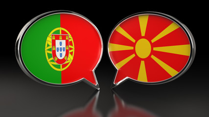 Portugal and Macedonia flags with Speech Bubbles. 3D illustration
