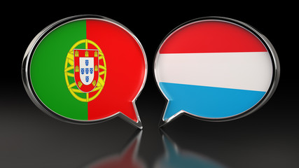 Portugal and Luxembourg flags with Speech Bubbles. 3D illustration