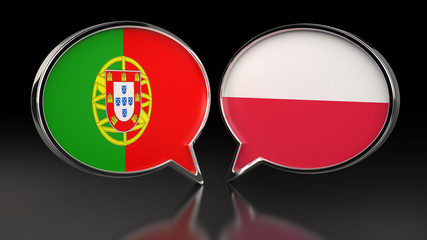 Obraz premium Portugal and Poland flags with Speech Bubbles. 3D illustration