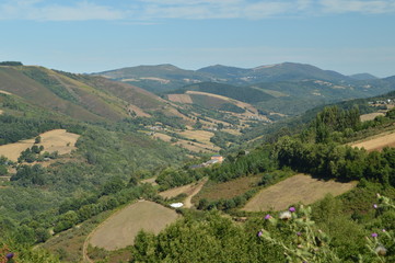 Obraz premium Beautiful Aerial Views Of The Villardoi Village In The Countryside Of Galicia. Nature, Landscapes, Botany, Travel. August 2, 2015. Rebedul, Lugo, Galicia, Spain.