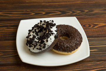 Donuts with icing on the plate