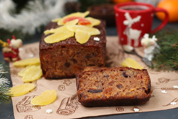 Christmas fruitcake with candied fruits and dried fruit