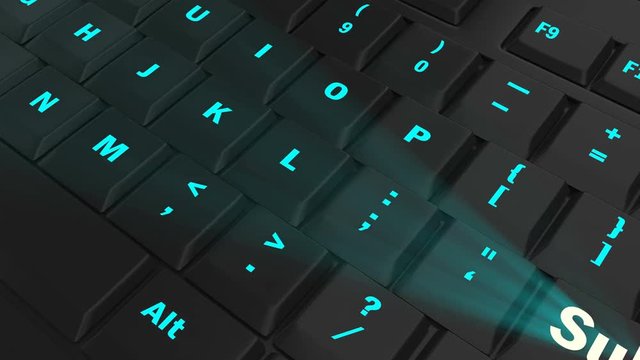 pointing the camera on blue glowing Submit key on black computer keyboard