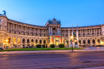 Fototapeta na wymiar Hofburg Palace, evening view in the lights, Vienna, Austria
