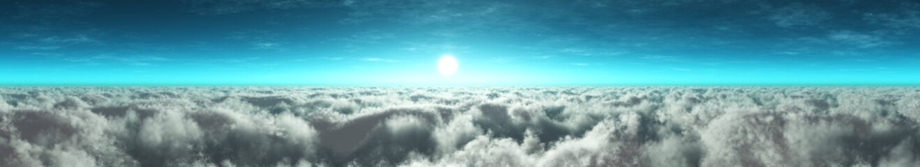 Panorama of clouds, the sun above the clouds, the view above the clouds,

