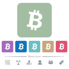 Bitcoin digital cryptocurrency flat icons on color rounded square backgrounds