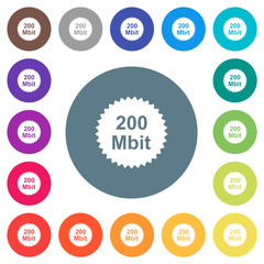 200 mbit guarantee sticker flat white icons on round color backgrounds