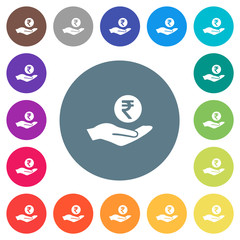 Indian rupee earnings flat white icons on round color backgrounds