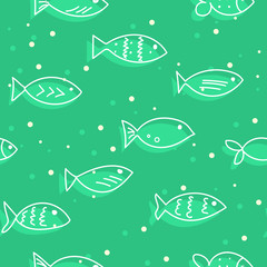 A flock of swimming fish.  Seamless pattern. Hand drawn design