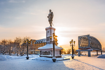 Monument to the Russian Emperor Alexander the Third. Novosibirsk, Russia