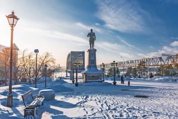 Monument to the Russian Emperor Alexander the Third. Novosibirsk, Russia