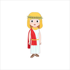 Ancient rome cartoon character of girl wearing traditional costume. Vector illustration.