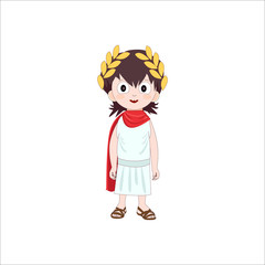 Ancient rome cartoon character of boy wearing traditional costume. Vector illustration.