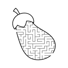 Maze eggplant. Game for kids. Puzzle for children. Cartoon style. Labyrinth conundrum. Black and white vector illustration. The development of logical and spatial thinking.