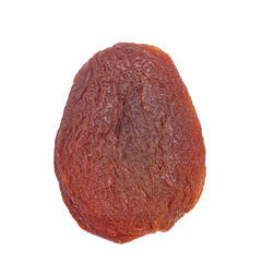 Close up picture of a naturally dried apricot isolated on a white background.