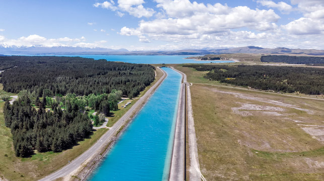 Ohau A Hydroelectri Canals at Twizel, Aoraki, Mount Cook, New Zealand, South Island, NZ