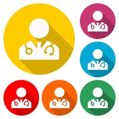 Fototapeta premium Medical doctor icon or logo, color set with long shadow