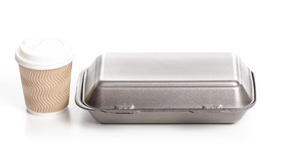 Food and coffee take away on white background isolation
