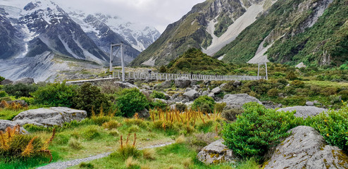 Suspension Bridge, Hooker Valley Track at Mount Cook, Aoraki, New Zealand, NZ