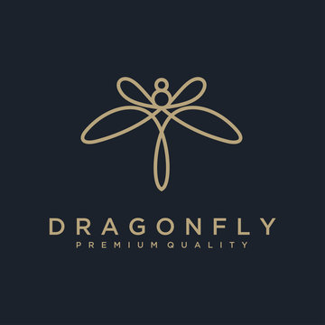 Minimalist elegant Dragonfly logo design with line art style. Luxury Logotype concept icon. Vector Illustration
