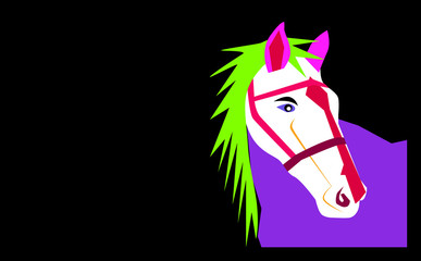 Horse head cartoon vivid purple and pink color with neon green
