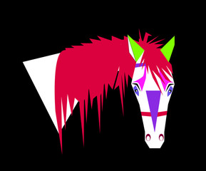Horse head cartoon vivid purple and pink color with neon green