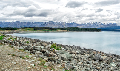 Lake Pukaki at Aoraki, Mount Cook, New Zealand, South Island, NZ