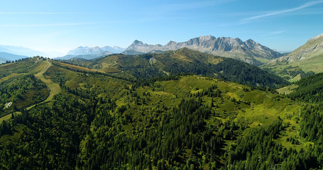Obraz premium Mountain range of the Alps, with the peak of Mont Blanc, aerial view France