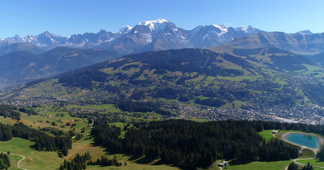 Fototapeta na wymiar Mountain range of the Alps, with the peak of Mont Blanc, aerial view France