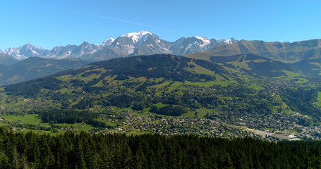 Mountain range of the Alps, with the peak of Mont Blanc, aerial view France