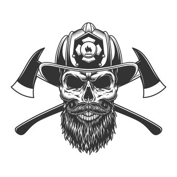 Bearded and mustached fireman skull