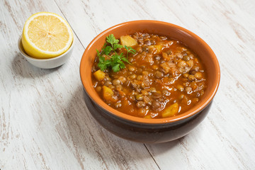 Lentil soup. Adasi Persian soup with lentils.
