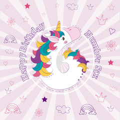 happy birthday number six unicorn card