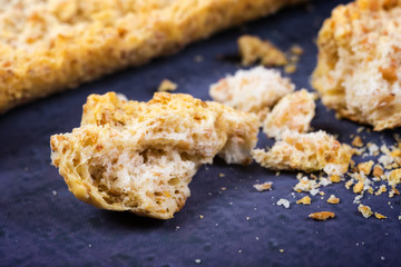 crackers with pieces and crumbs