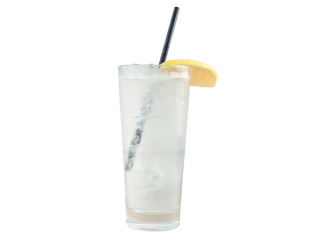 Ice cold lemonade served in a chilled glass.