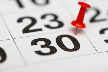 Pin on the date number 30. The thirtieth day of the month is marked with a red thumbtack. Pin on...