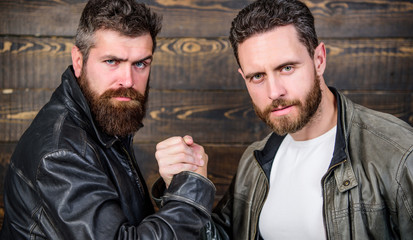 Real men and brotherhood. Strong handshake. Friendship of brutal guys. Mafia dealer. Real...