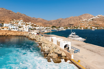 Main port of Serifos island on summer day. Cyclades group in the Aegean Sea. Greece.