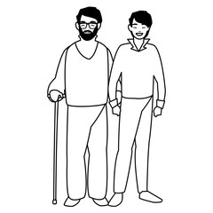 cute grandfather with son characters