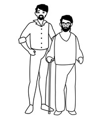 cute grandfather with son characters