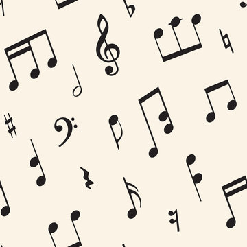 Seamless pattern with musical signs such as notes, treble clefs, bass keys