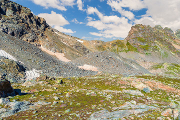 Mountains of Arkhyz. The beautiful summer landscape with mountain and clouds.