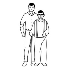 cute grandfather with son characters