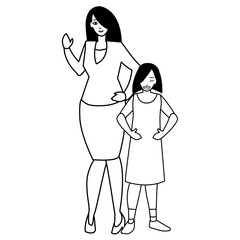 cute mother with daughter characters