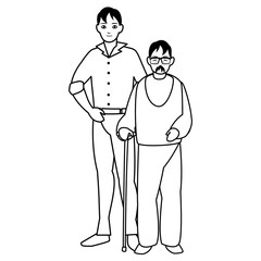 cute grandfather with son characters