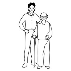 cute grandfather with son characters