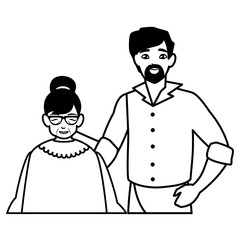 cute grandmother with son characters